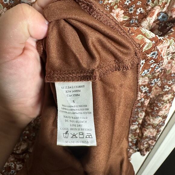 Sage the Label Brown Floral Balloon Sleeve Surplice Bodysuit Size Small - Picture 7 of 10